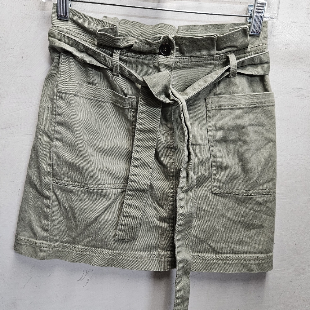 Blu Pepper Utility Paper Bag Style Mini Skirt Small Green Stretchy